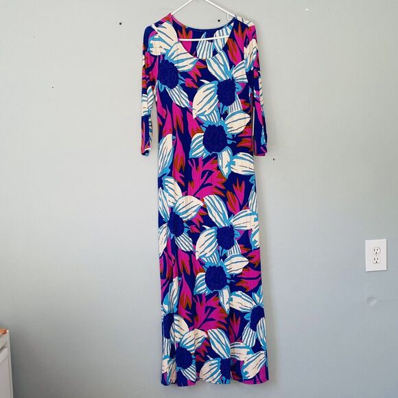 Soft Surroundings Dress Size Medium Serena Maxi Stretch Floral Side Slits - Picture 3 of 11